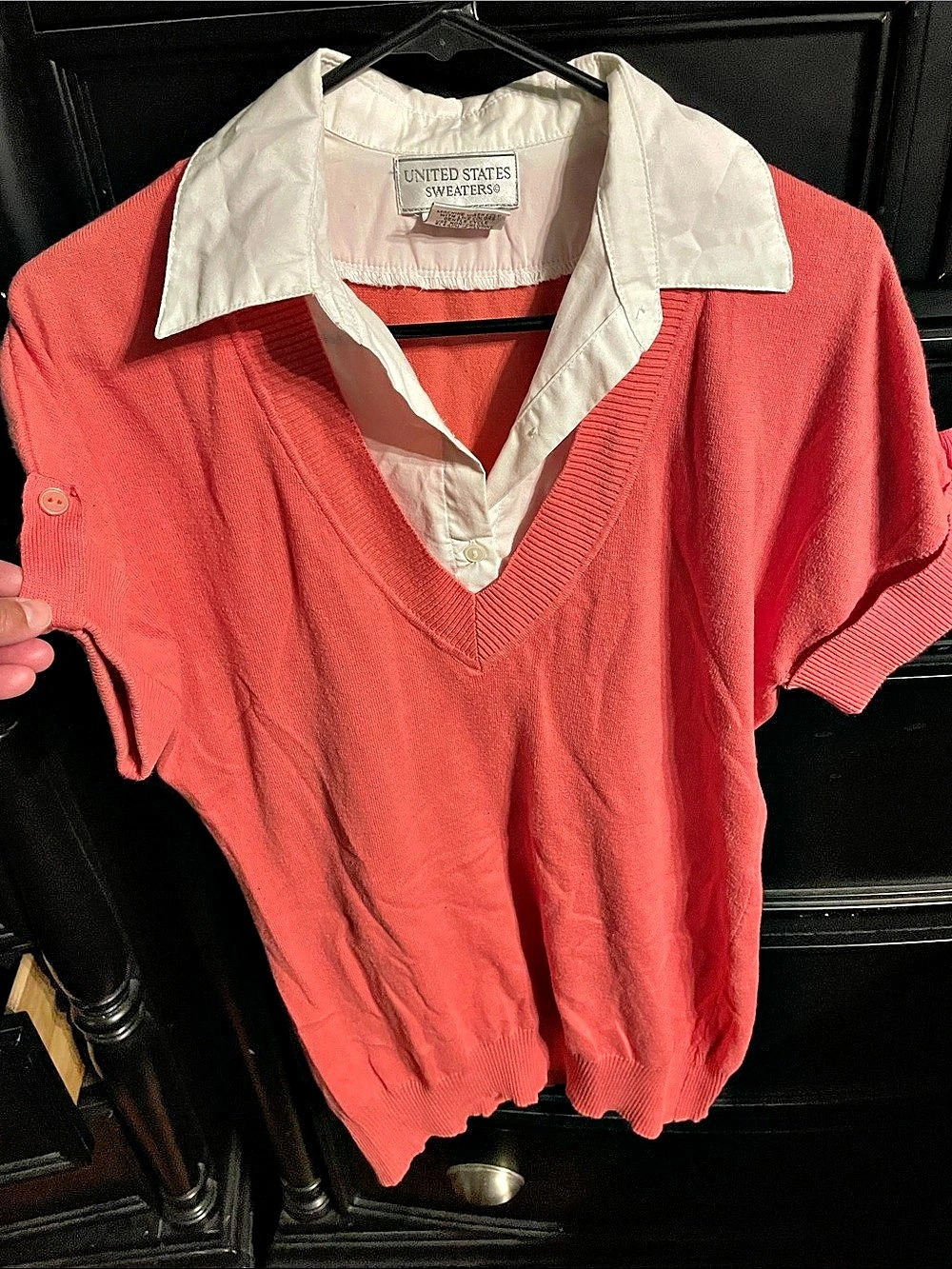 United States Sweaters Short Sleeve Top in Coral & White